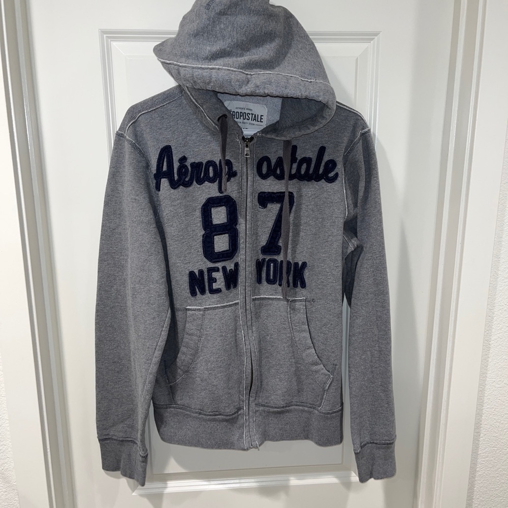 Aeropostale 1987 New York Original adult Size L Full Zip Hoodie gray blue letter